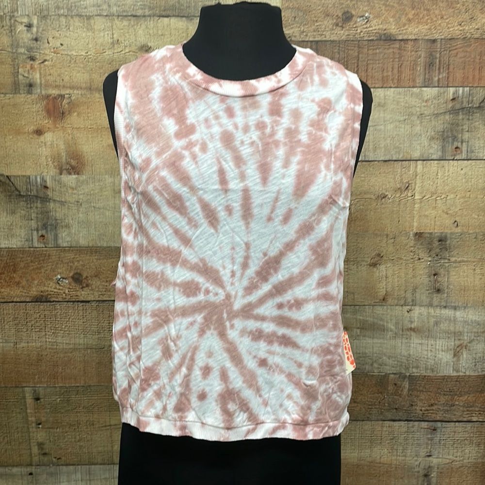 Free People Tie FP Movement  Love Tie Die Tank Pink and White